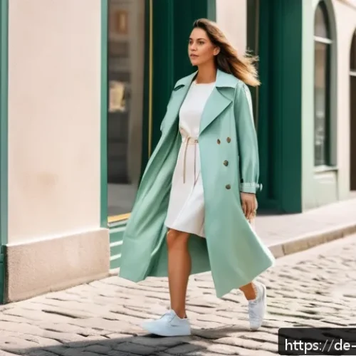 Home 32 여성용 스니커즈 매칭법 - A stylish young woman walking confidently through a bustling European city street during spring, wea...