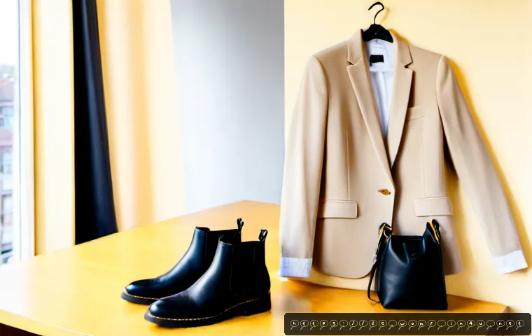 여성 패션 필수 아이템 - Photorealistic women’s fashion essentials capsule wardrobe arranged neatly on a light oak table in a...