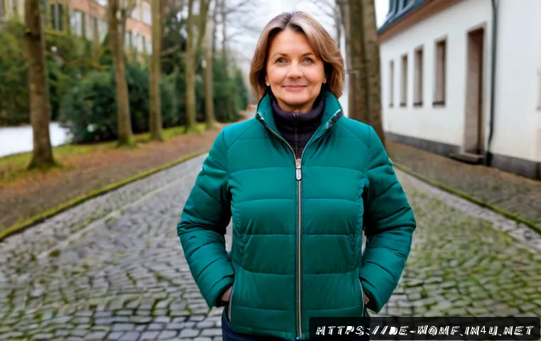 Home 17 여성용 패딩 재킷 리뷰 - Photorealistic editorial product-review scene of a middle-aged European woman wearing a practical in...