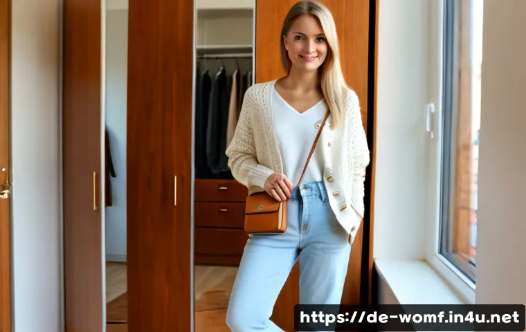 Home 17 페미닌 캐주얼 스타일링 - Photorealistic feminine casual styling scene in a bright modern Berlin apartment, confident adult wo...