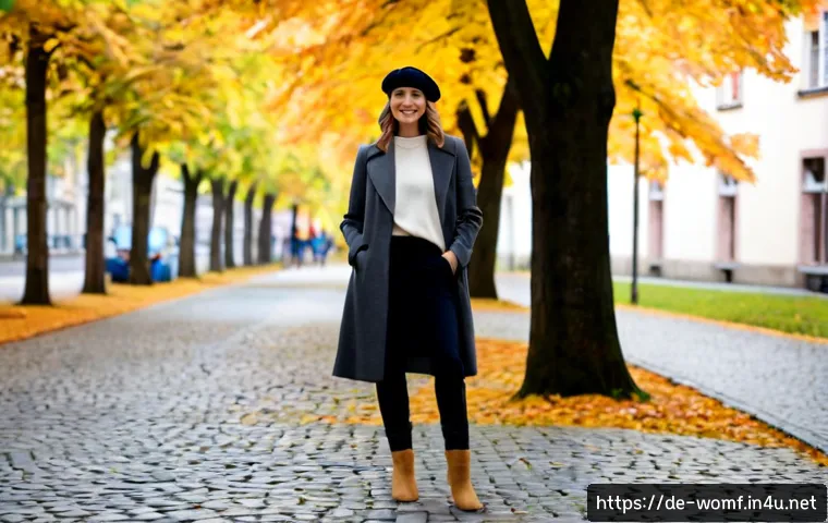 가을 여성 베레모 스타일 - Photorealistic autumn street-style portrait of a stylish German woman in her early 40s wearing a cla...